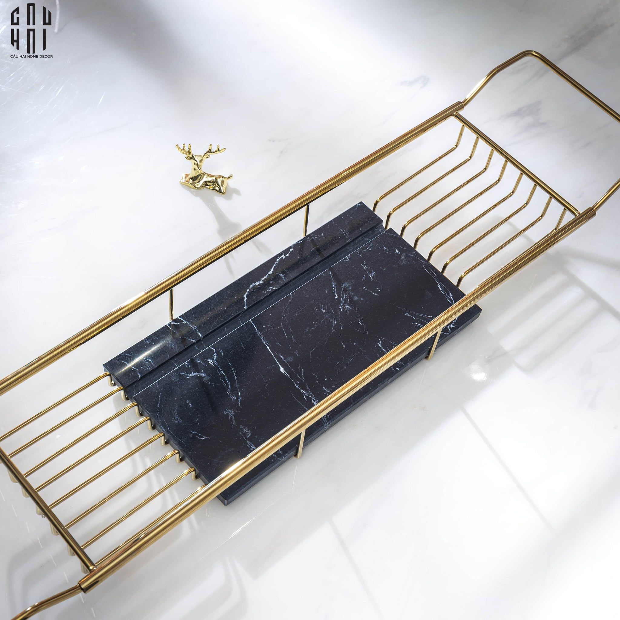 HOME COUTURE - KỆ BỒN TẮM MARSHALL BLACK MARBLE - CẬU HAI HOME DECOR
