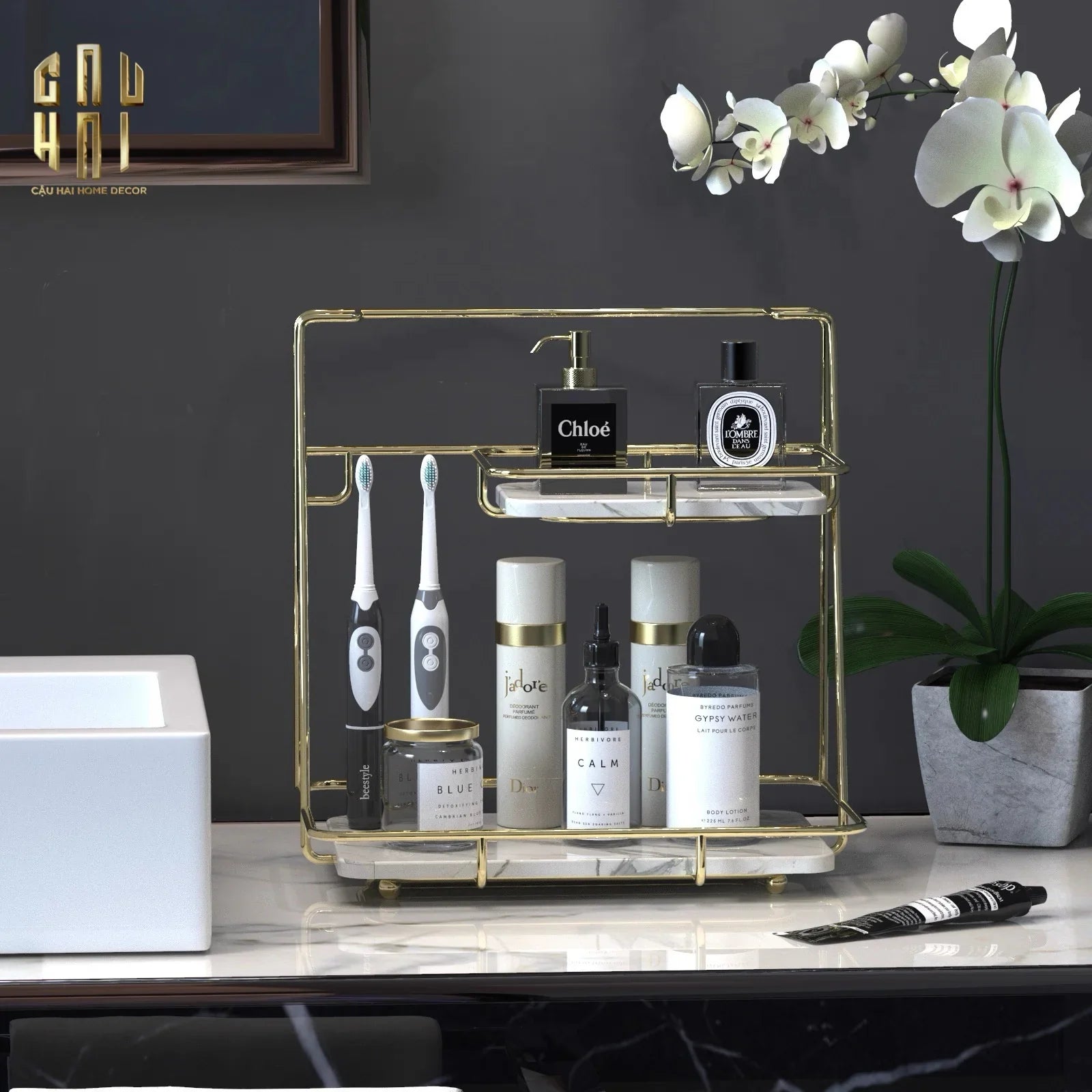 KỆ ĐÁ 2 TẦNG MARBLE TRẮNG STEPS - CẬU HAI HOME DECOR