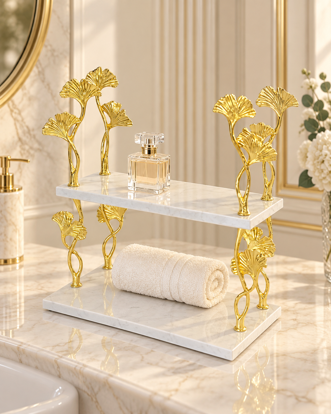 Kệ Đá Marble 2 Tầng Ginkgo Atelier D’Or-CẬU HAI HOME DECOR-CẬU HAI HOME DECOR