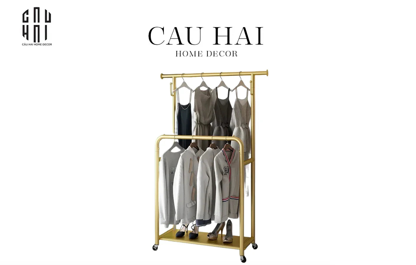 KỆ TREO QUẦN ÁO NANO GOLD - 100/170 - CẬU HAI HOME DECOR