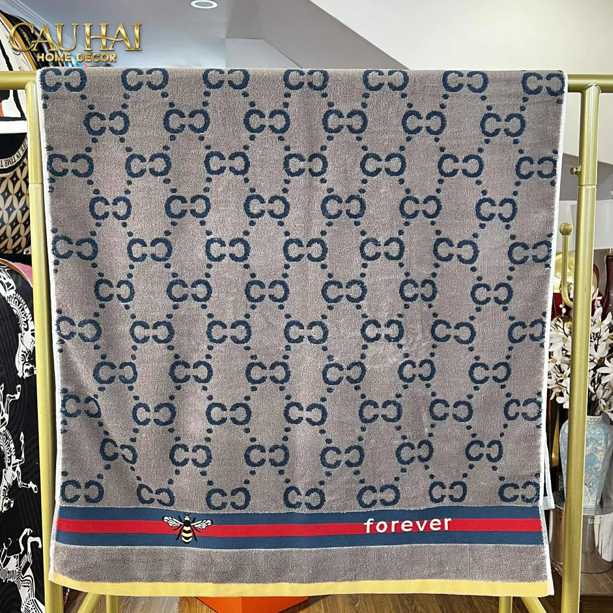 Khăn Tắm 70X140 Galante - Cobalt Navy Gg Bath Towel-CẬU HAI HOME DECOR