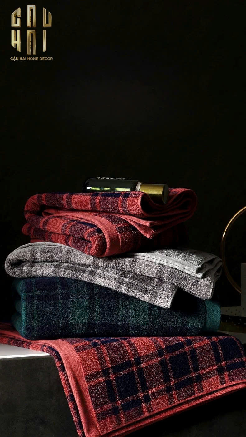 KHĂN TẮM 70X140 - MOTIF À CARREAU PREMIUM BATH TOWEL - CẬU HAI HOME DECOR