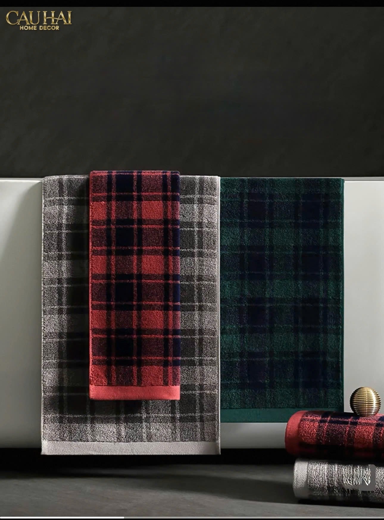 KHĂN TẮM 70X140 - MOTIF À CARREAU PREMIUM BATH TOWEL - CẬU HAI HOME DECOR