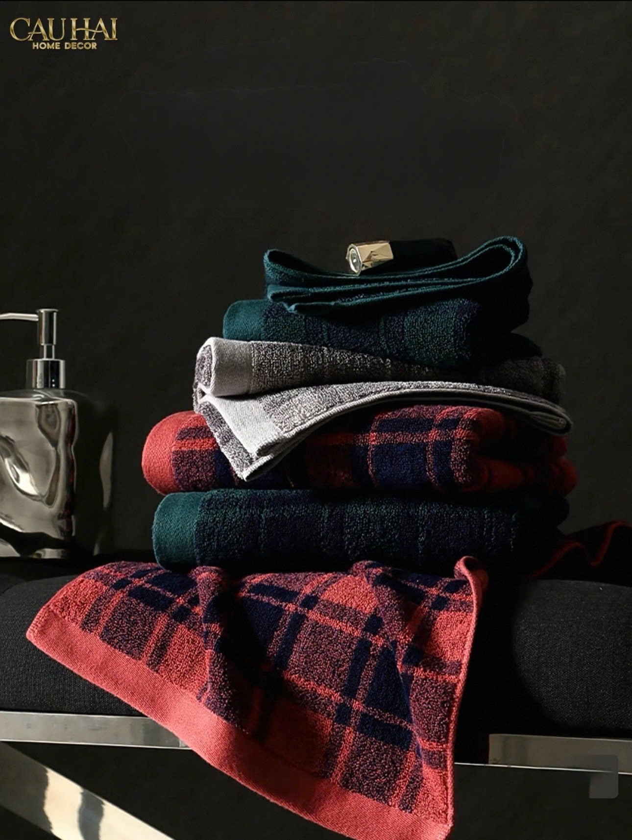 KHĂN TẮM 70X140 - MOTIF À CARREAU PREMIUM BATH TOWEL - CẬU HAI HOME DECOR