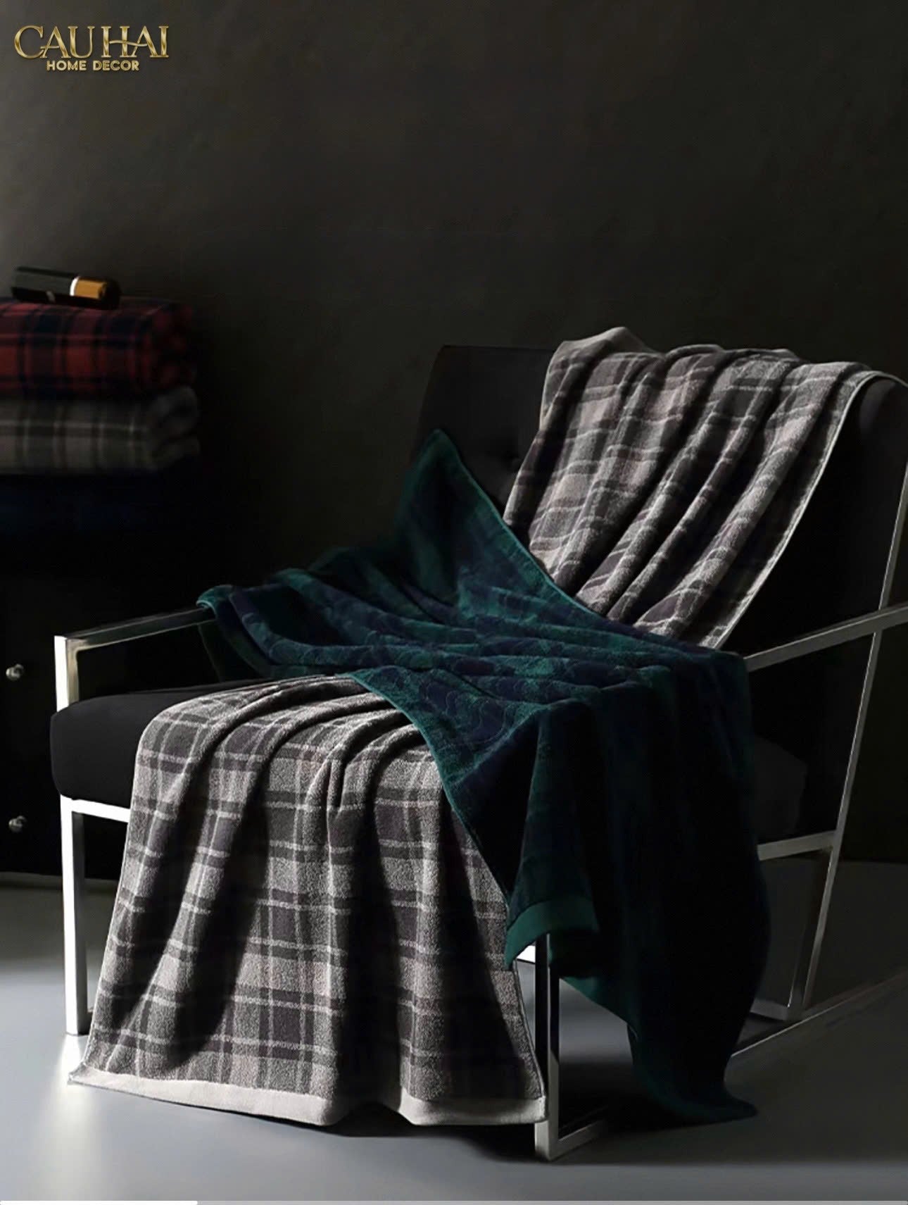 KHĂN TẮM 70X140 - MOTIF À CARREAU PREMIUM BATH TOWEL - CẬU HAI HOME DECOR