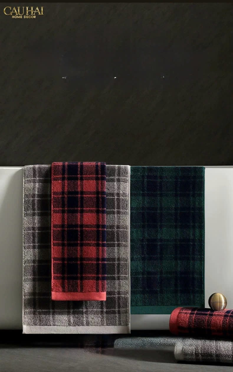 KHĂN TẮM 70X140 - MOTIF À CARREAU PREMIUM BATH TOWEL - CẬU HAI HOME DECOR