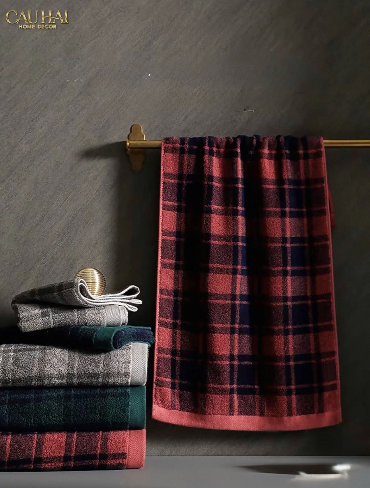 KHĂN TẮM 70X140 - MOTIF À CARREAU PREMIUM BATH TOWEL - CẬU HAI HOME DECOR