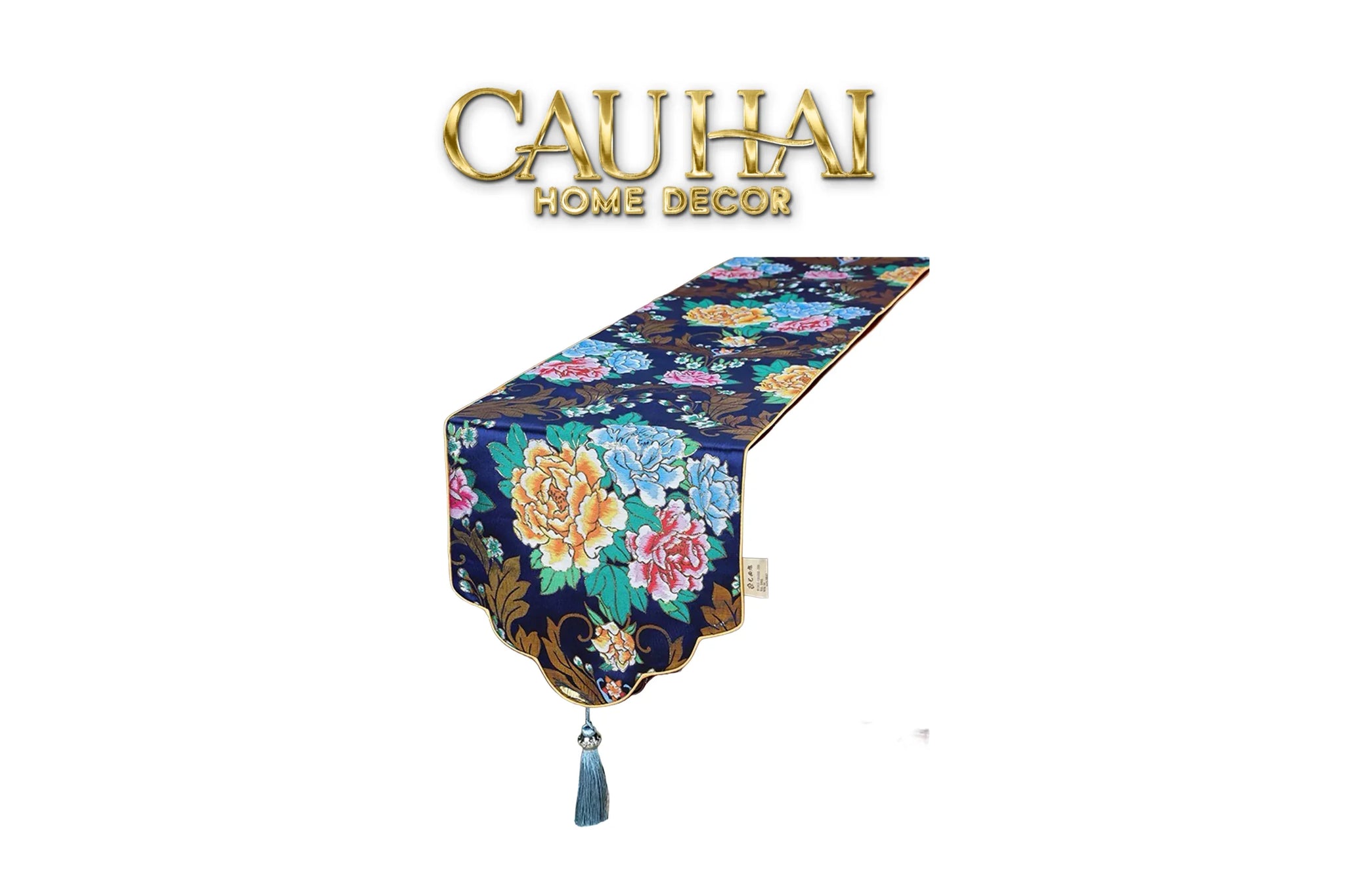 Khăn Trải Bàn Gấm Mẫu Đơn Hoa Table Runner 33x200cm-CẬU HAI HOME DECOR