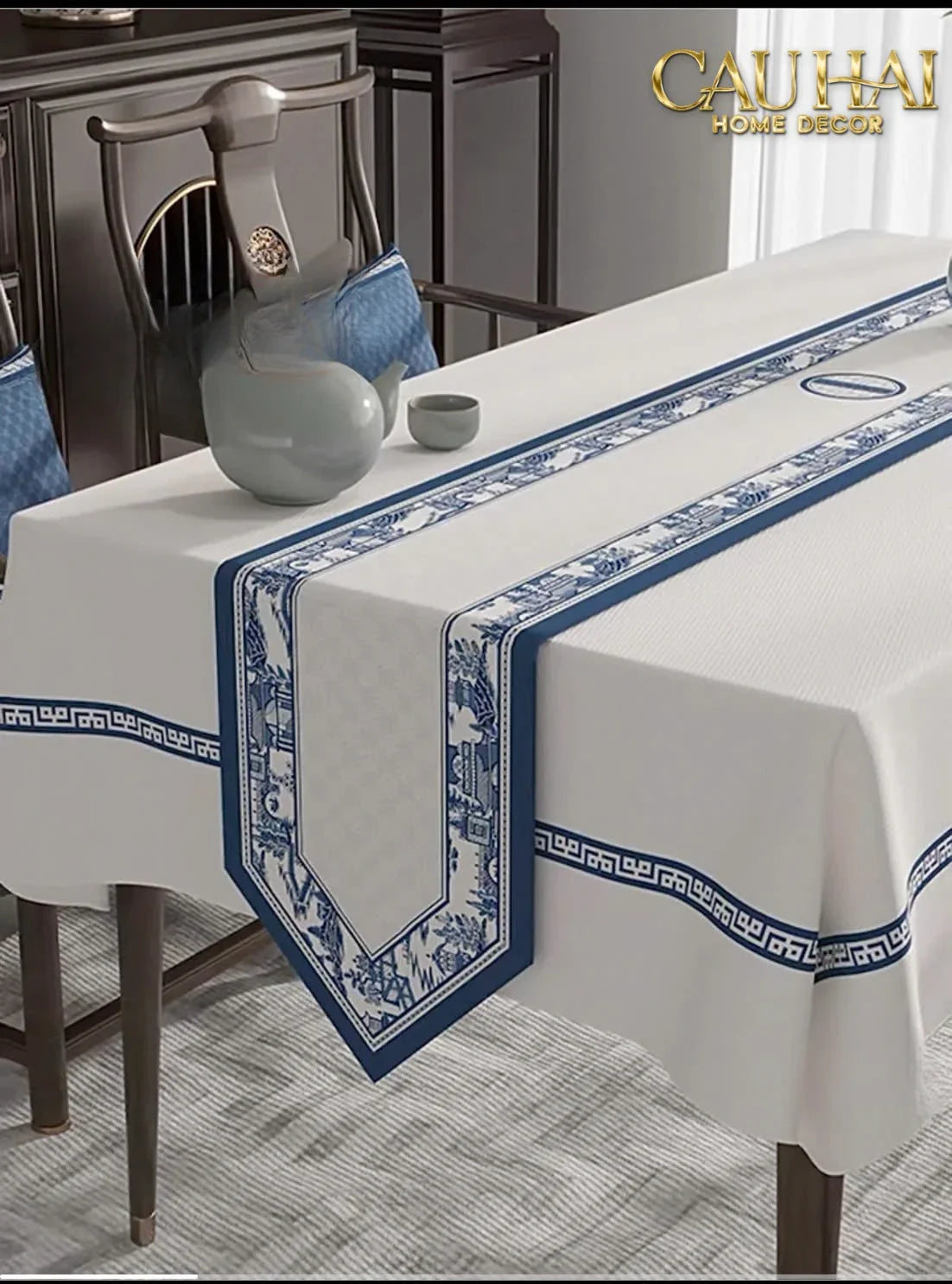 Khăn Trải Bàn Indigo Dynasty Heritage Pastoral Table Runner 3M6-KHĂN TRẢI BÀN-Đối tác tại Trung Quốc theo từng đơn đặt hàng-CẬU HAI HOME DECOR
