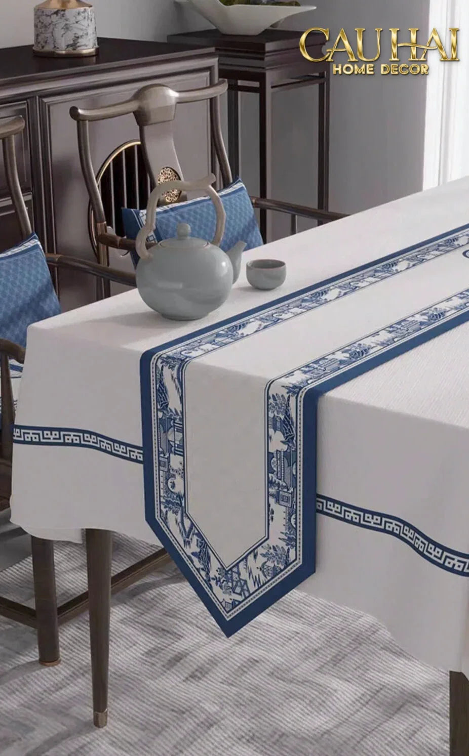 Khăn Trải Bàn Indigo Dynasty Heritage Pastoral Table Runner 3M6-KHĂN TRẢI BÀN-Đối tác tại Trung Quốc theo từng đơn đặt hàng-CẬU HAI HOME DECOR