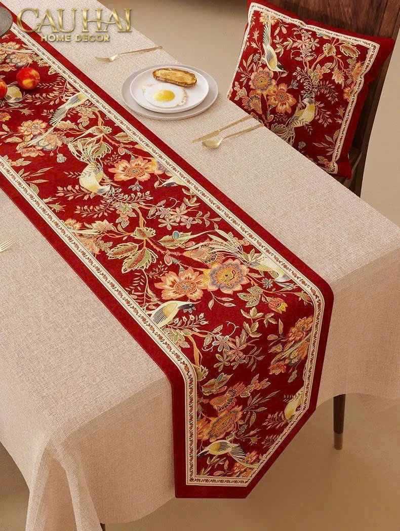 Khăn Trải Bàn Nhung - Floral Rouge Table Runner 3M6-CẬU HAI HOME DECOR