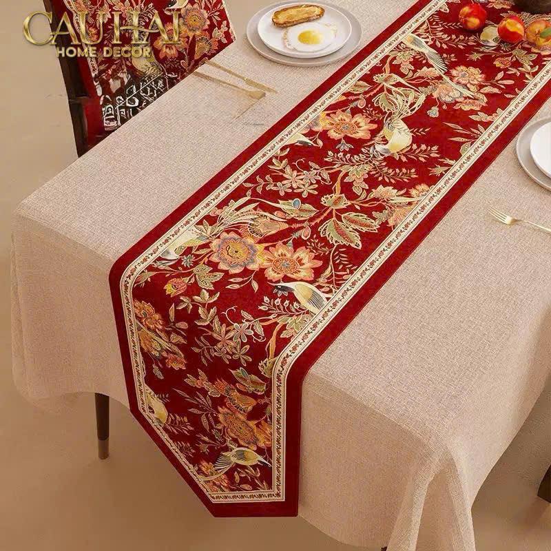 Khăn Trải Bàn Nhung - Floral Rouge Table Runner 3M6-CẬU HAI HOME DECOR
