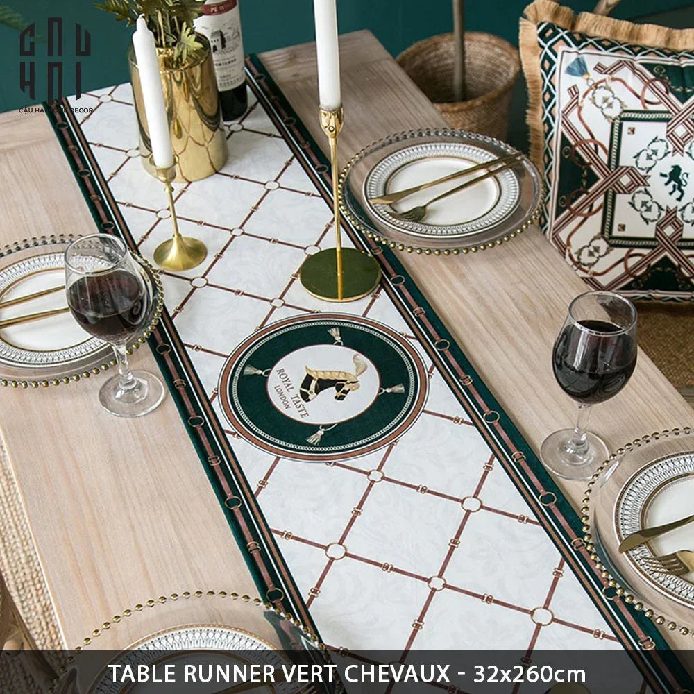Khăn Trải Bàn Vert Chevaux 2M6 Velvet Table Runner-CẬU HAI HOME DECOR