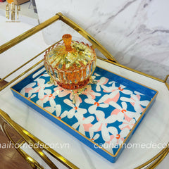 Khay Acrylic Chữ Nhật Azure Floral in Bloom Decoratives Trays 26x40x5-CẬU HAI HOME DECOR