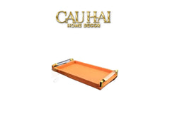 Khay Da Chữ Nhật Amber Touch Acrylic Handles Signature Sienna Leather Trays 42x26cm-CẬU HAI HOME DECOR