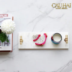 Khay Đá Chữ Nhật Mini Manhattan Urban Terrace Marble Tray - Special Clover Knob 15 X 30-CẬU HAI HOME DECOR