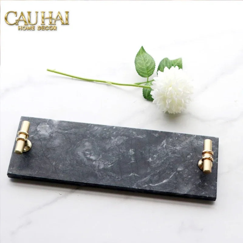 Khay Đá Chữ Nhật Mini Manhattan Urban Terrace Marble Tray - Special Clover Knob 15 X 30-CẬU HAI HOME DECOR