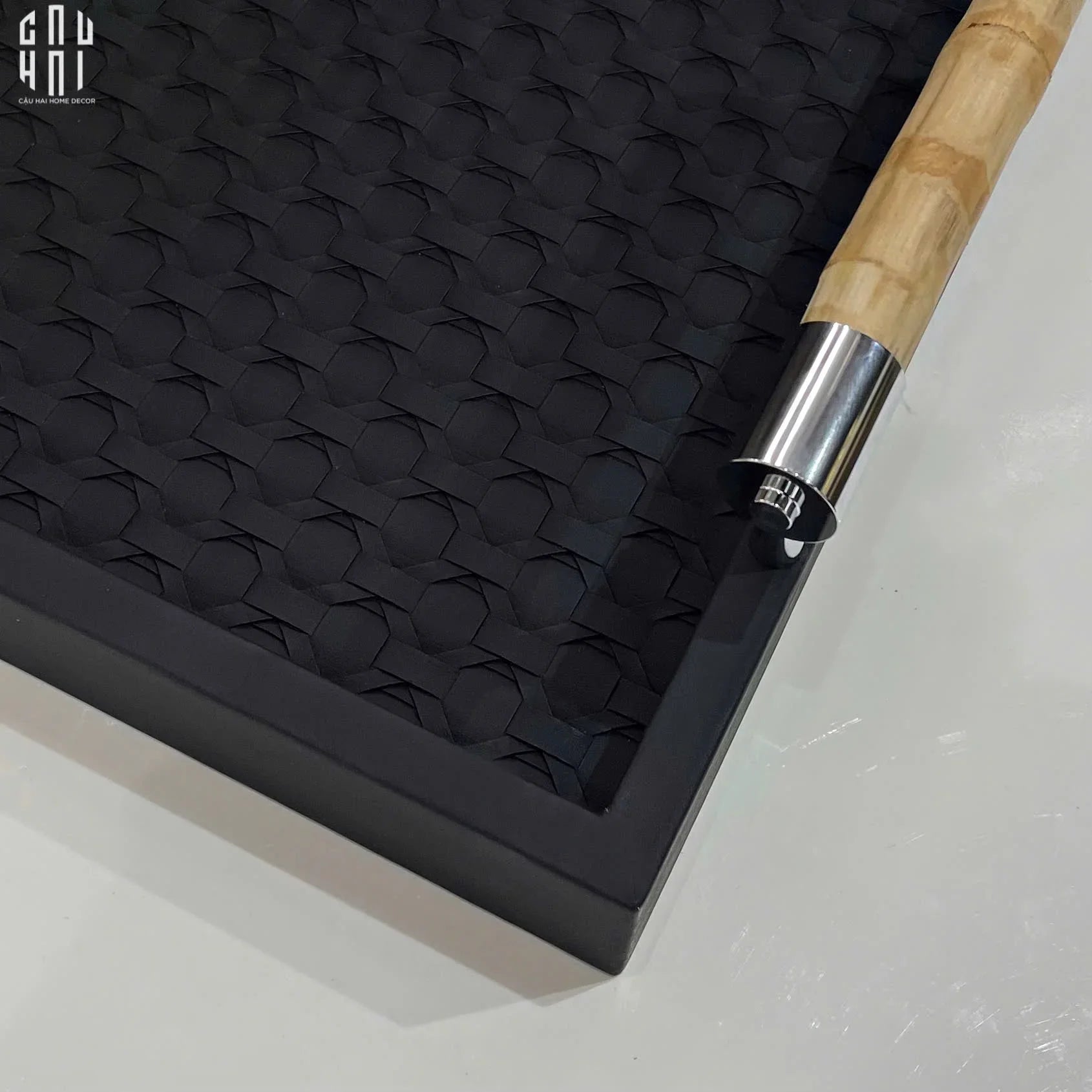 Khay Da Chữ Nhật Trang Trí Luxe Leather Morius Noire Trays 30x40-CẬU HAI HOME DECOR
