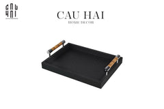 Khay Da Chữ Nhật Trang Trí Luxe Leather Morius Noire Trays 30x40-CẬU HAI HOME DECOR