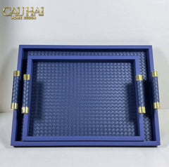 Khay Da Đan Woven Royal Indigo Blue Leather Trays 35X48-CẬU HAI HOME DECOR