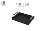 KHAY DA TRANG TRÍ LEATHER BLACK MORIUS TRAY SS25-CẬU HAI HOME DECOR