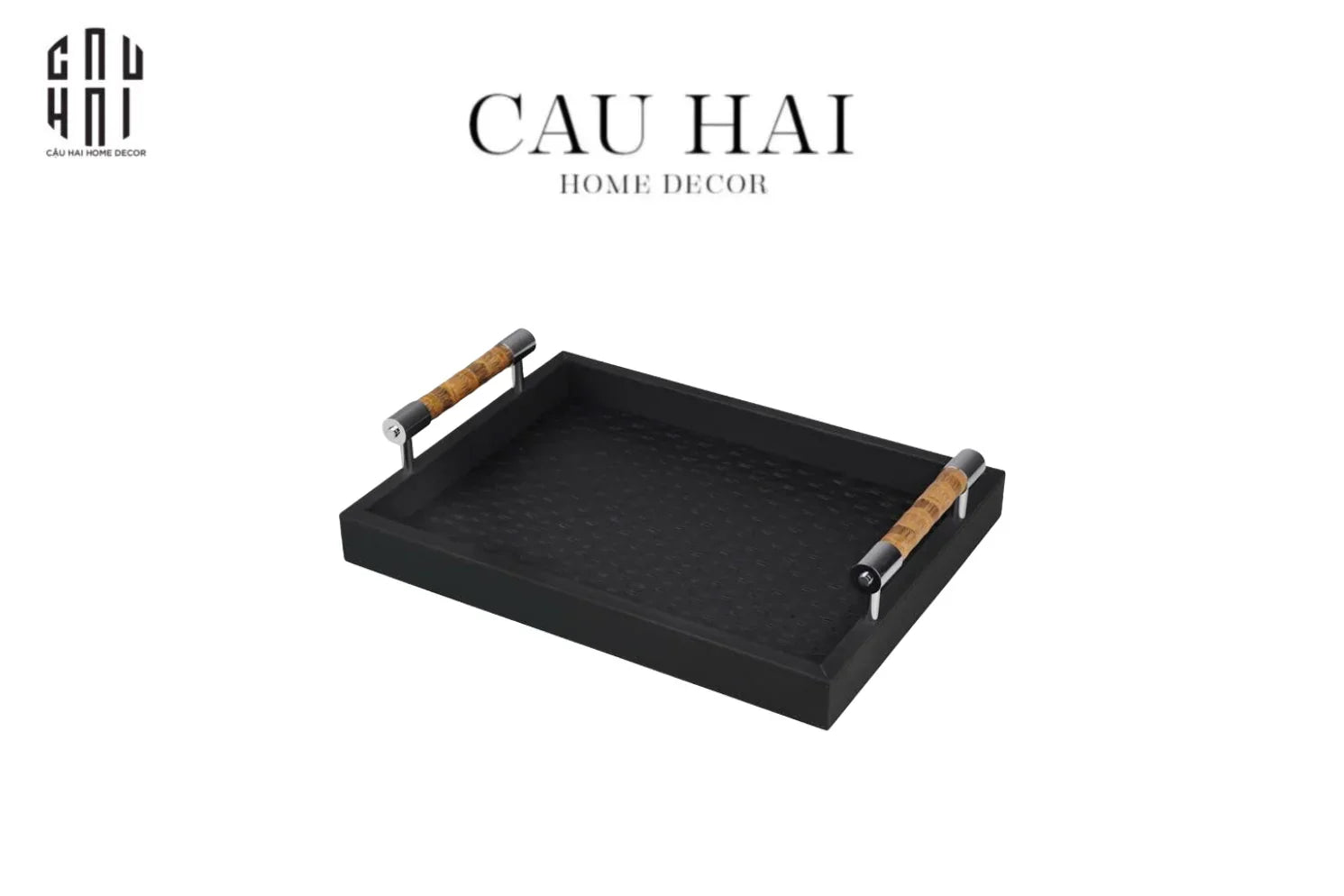 KHAY DA TRANG TRÍ LEATHER BLACK MORIUS TRAY SS25-CẬU HAI HOME DECOR