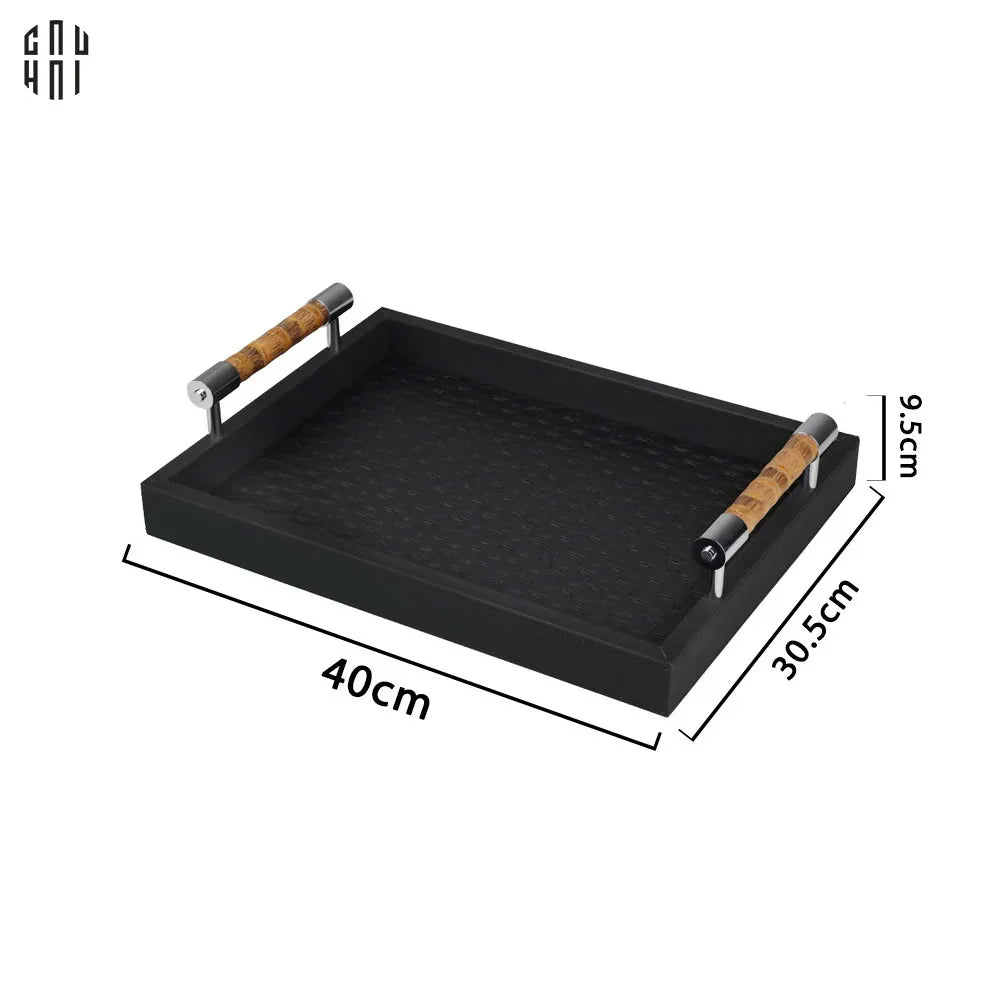 KHAY DA TRANG TRÍ LEATHER BLACK MORIUS TRAY SS25-CẬU HAI HOME DECOR