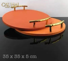 Khay Da Tròn Eclipse Tangerine Luxe Leather Tray D35x5.5-CẬU HAI HOME DECOR
