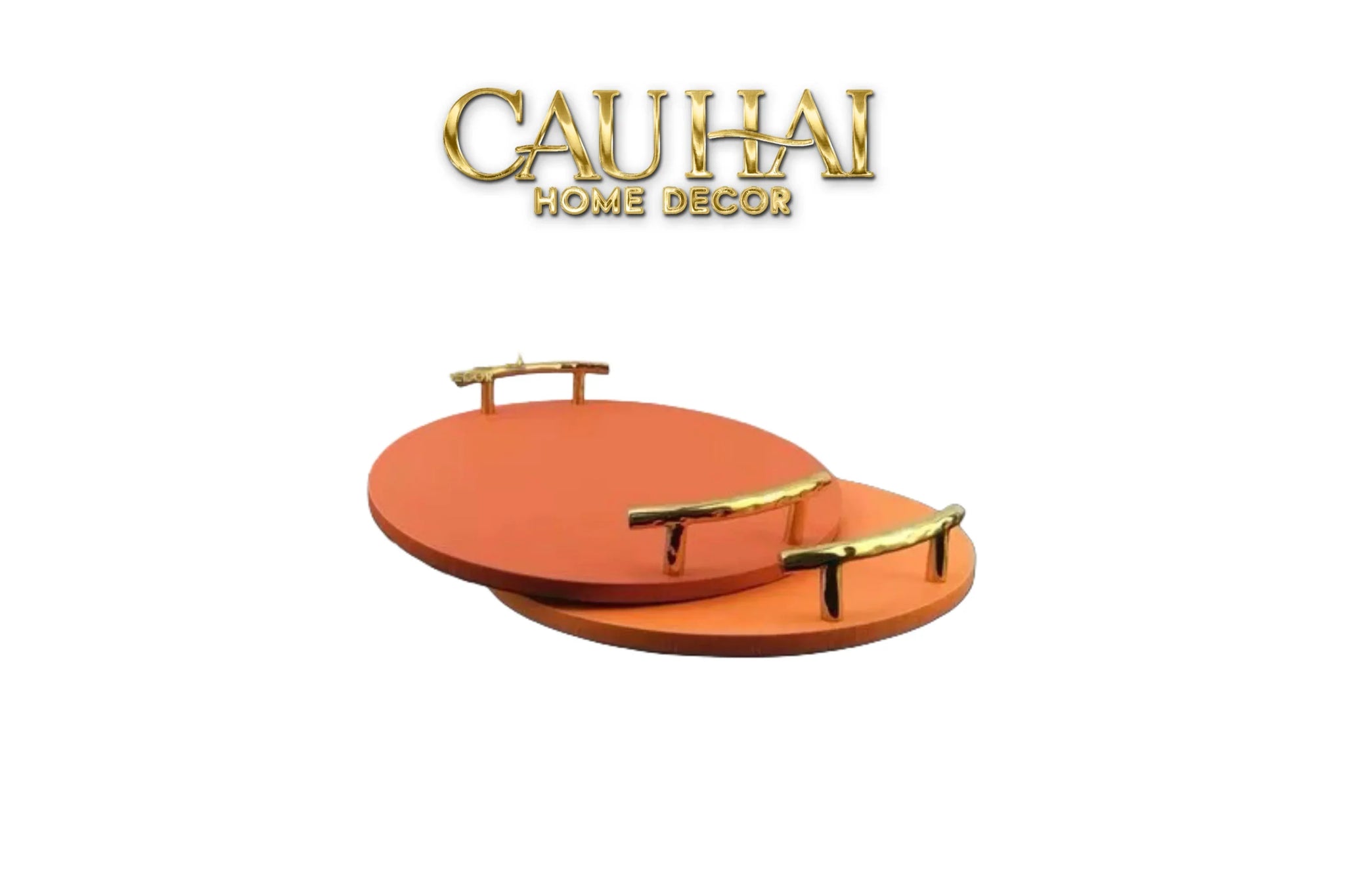 Khay Da Tròn Eclipse Tangerine Luxe Leather Tray D35x5.5-CẬU HAI HOME DECOR