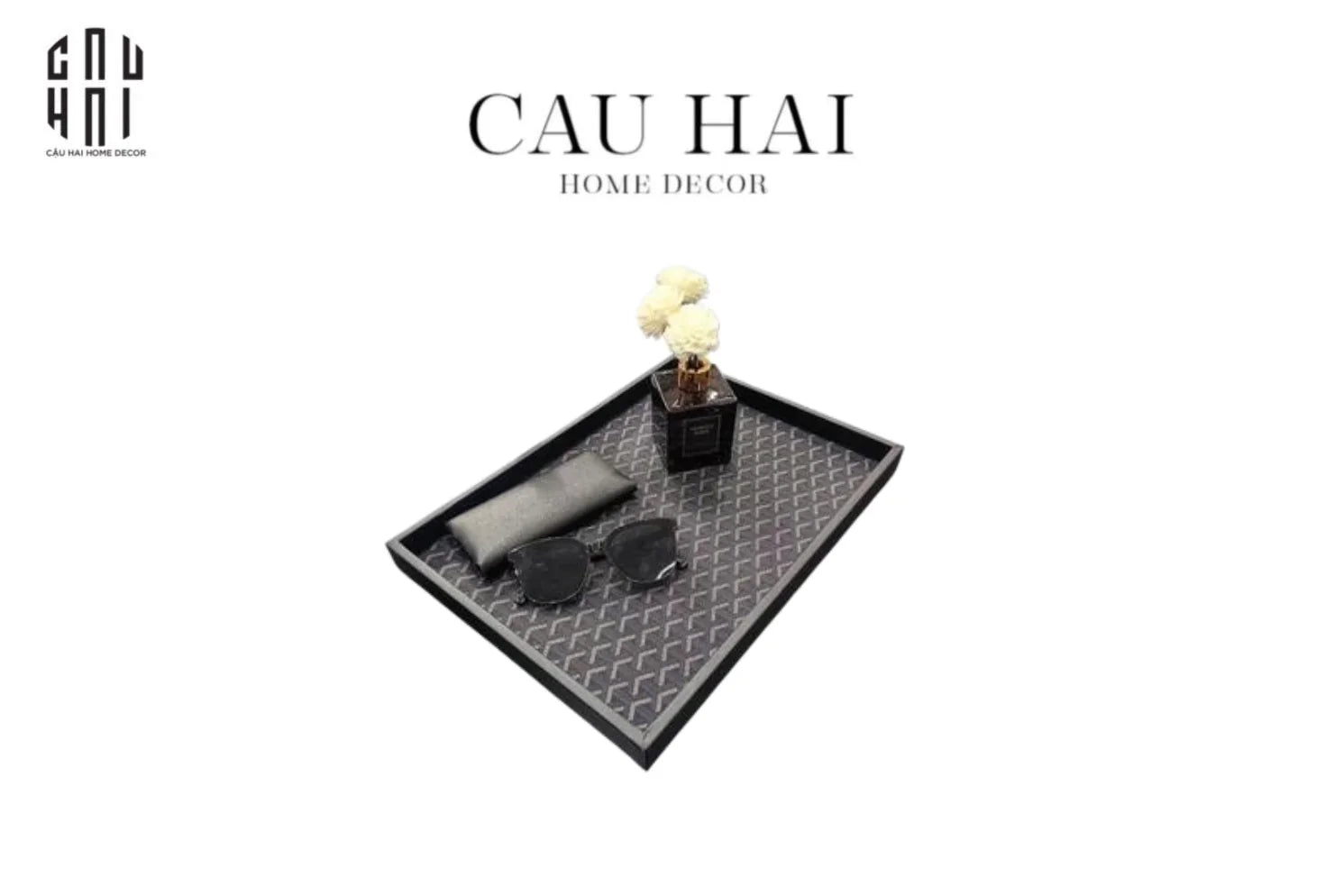 KHAY GỖ BỌC DA COUNTY YARD - BLACK SS25 - CẬU HAI HOME DECOR