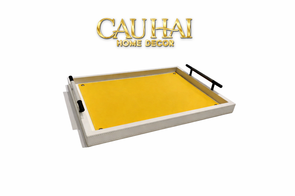 Khay Gỗ Chữ Nhật Chanh Vàng Elegance Luxe Leather - Citrus Jaune 32.5x42.5-KHAY TRANG TRÍ-CẬU HAI HOME DECOR-CẬU HAI HOME DECOR