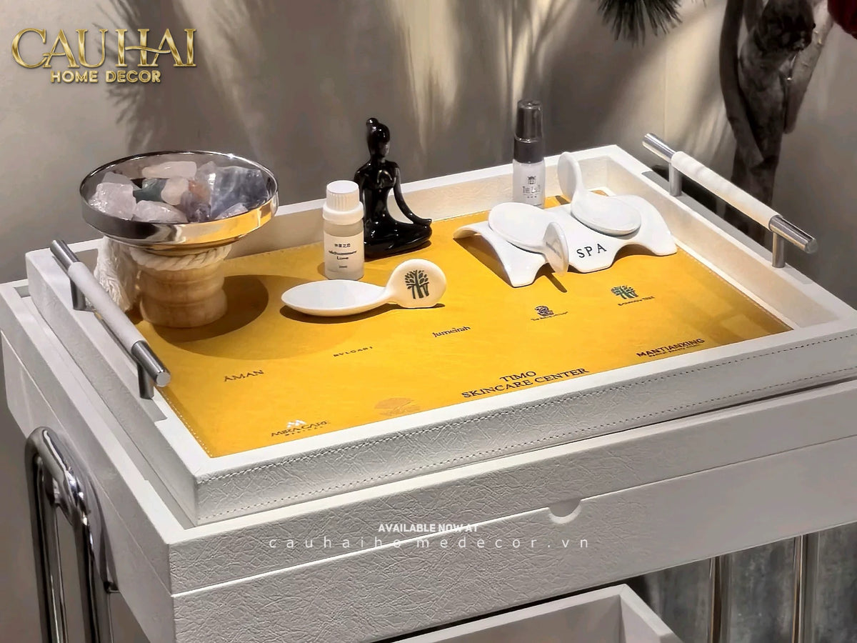 Khay Gỗ Chữ Nhật Chanh Vàng Elegance Luxe Leather - Citrus Jaune 32.5x42.5-KHAY TRANG TRÍ-CẬU HAI HOME DECOR-CẬU HAI HOME DECOR