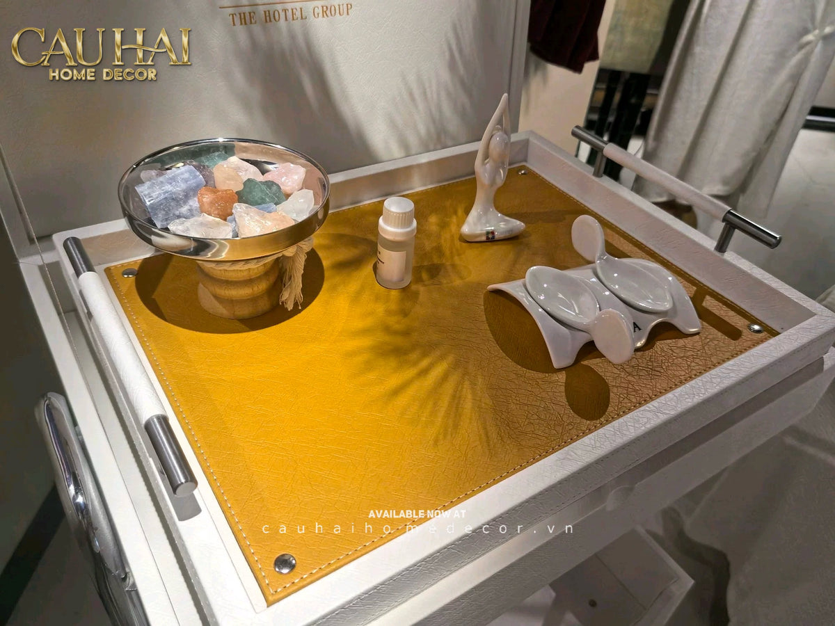 Khay Gỗ Chữ Nhật Chanh Vàng Elegance Luxe Leather - Citrus Jaune 32.5x42.5-KHAY TRANG TRÍ-CẬU HAI HOME DECOR-CẬU HAI HOME DECOR