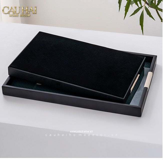 Khay Gỗ Chữ Nhật Đen Hoạ Tiết Báo Đốm Ecartier - Noir Leopard Decorative Trays 38.4x26x3-KHAY TRANG TRÍ-CẬU HAI HOME DECOR-CẬU HAI HOME DECOR