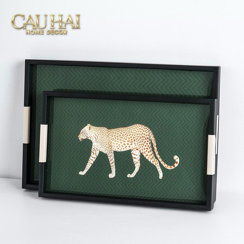 Khay Gỗ Chữ Nhật Đen Hoạ Tiết Báo Đốm Ecartier - Noir Leopard Decorative Trays 38.4x26x3-KHAY TRANG TRÍ-CẬU HAI HOME DECOR-CẬU HAI HOME DECOR