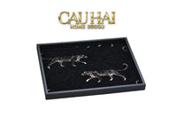 Khay Gỗ Chữ Nhật Lót Vải Tweed Lux Leather Nocturnal Panther Rectangular Trays 30X40-CẬU HAI HOME DECOR