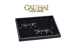 Khay Gỗ Chữ Nhật Lót Vải Tweed Lux Leather Nocturnal Panther Rectangular Trays 30X40-CẬU HAI HOME DECOR