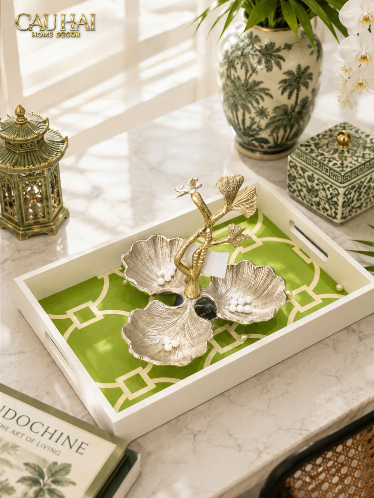 Khay Gỗ Chữ Nhật Palm Court Ceramic Indigo 38x25x5-KHAY TRANG TRÍ-CẬU HAI HOME DECOR-CẬU HAI HOME DECOR