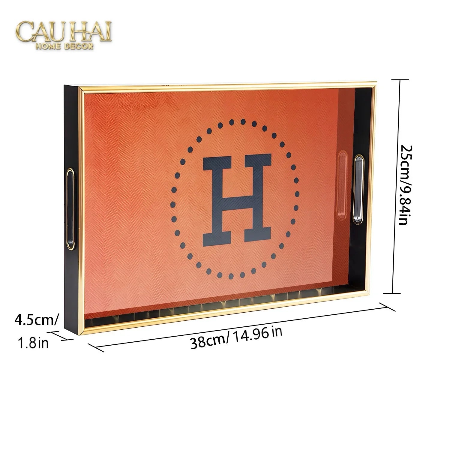 Khay Gỗ Chữ Nhật Signature H Icon Vermilion - Spéciale Édition Rectangular Trays 28x35-CẬU HAI HOME DECOR