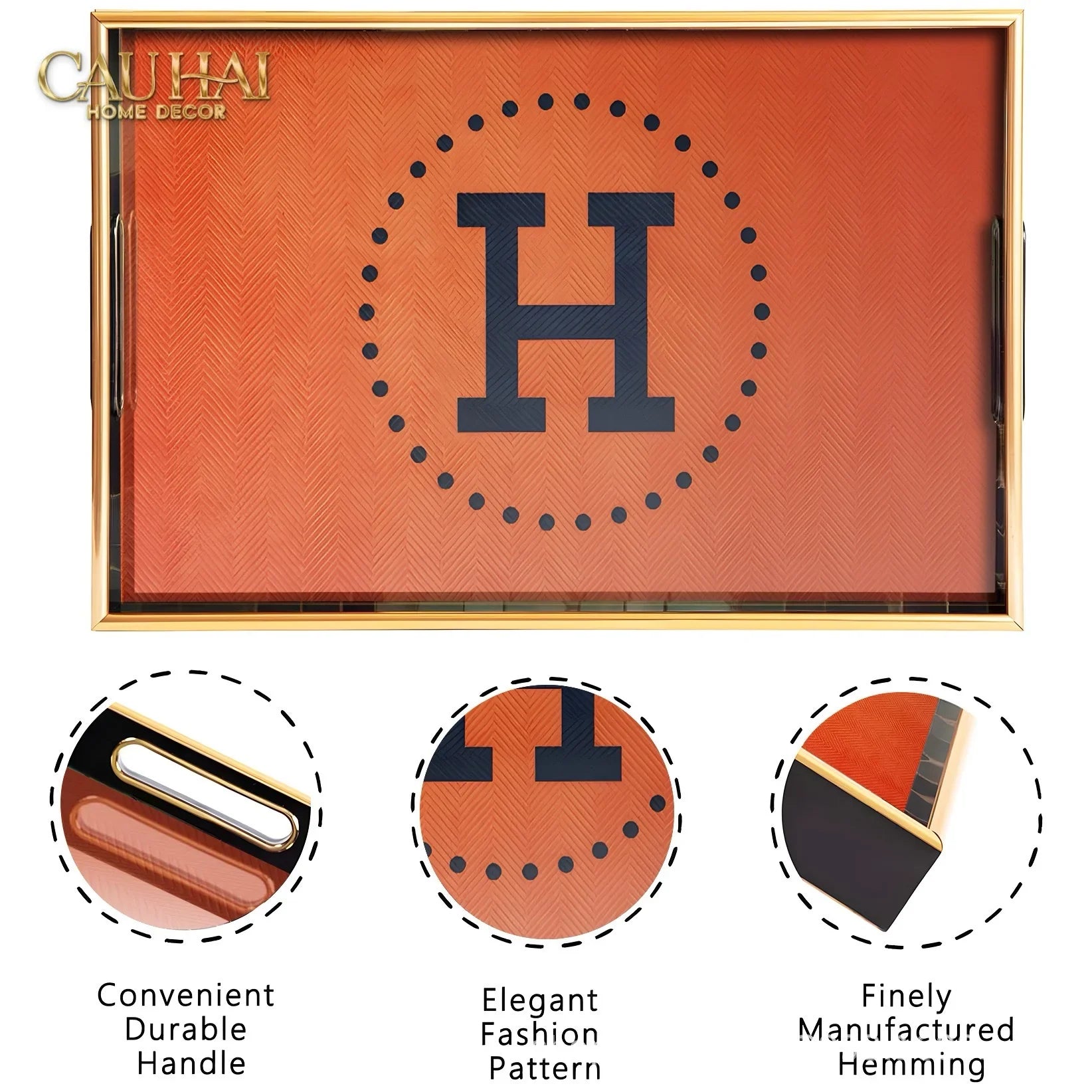 Khay Gỗ Chữ Nhật Signature H Icon Vermilion - Spéciale Édition Rectangular Trays 28x35-CẬU HAI HOME DECOR