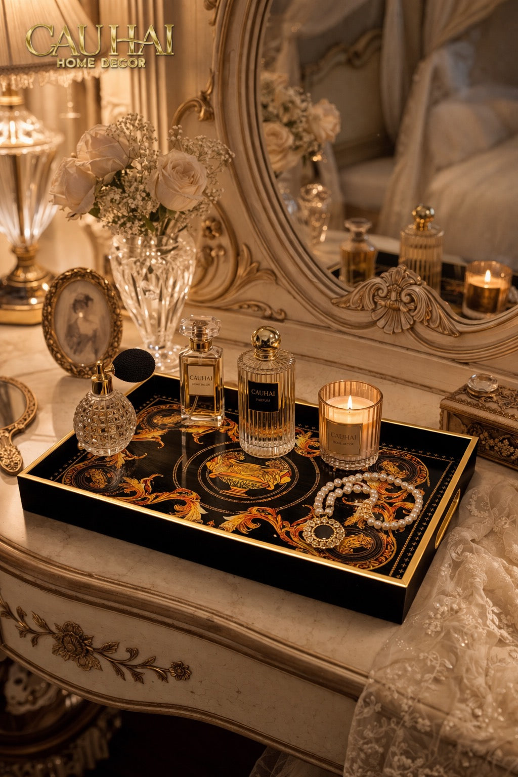 Khay Gỗ Chữ Nhật V Class Golden Barocco Noire Coupe de Dieux 25x38-KHAY TRANG TRÍ-CẬU HAI HOME DECOR-CẬU HAI HOME DECOR