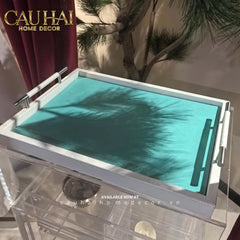 Khay Gỗ Chữ Nhật Xanh Mint Elegance Luxe Leather - Azure Turquoise 32.5x42.5-CẬU HAI HOME DECOR