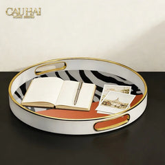 Khay Gỗ Tròn Acrylic Sauvage Vermilion Zebra Round Serving Trays D35-CẬU HAI HOME DECOR