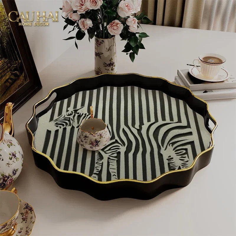 Khay Gỗ Tròn Acrylic Sauvage Zebra Round Serving Trays D35-CẬU HAI HOME DECOR