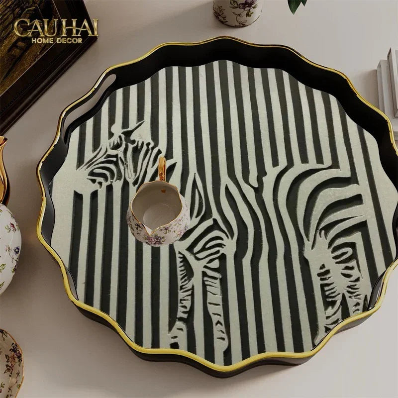 Khay Gỗ Tròn Acrylic Sauvage Zebra Round Serving Trays D35-CẬU HAI HOME DECOR