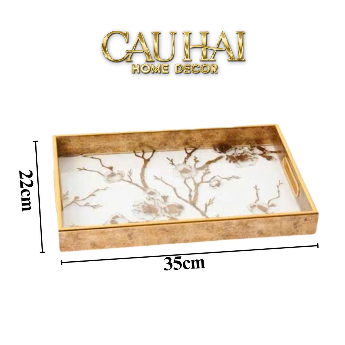 Khay Gương Chữ Nhật Cherry Blossom Vintage Decorative Trays 22X35-KHAY TRANG TRÍ-Đối tác tại Trung Quốc theo từng đơn đặt hàng-CẬU HAI HOME DECOR
