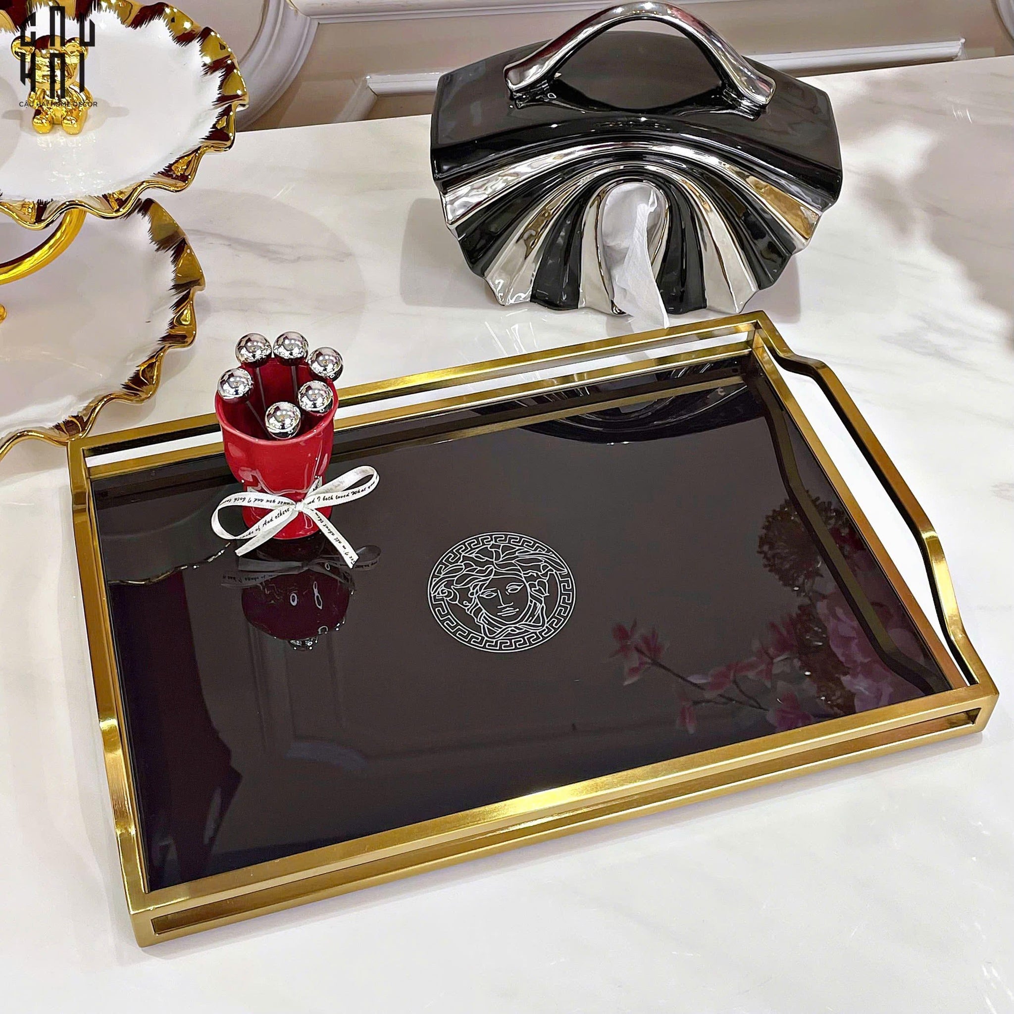 Khay Gương Chữ Nhật Medusa Black Mirror V.Class 38x25-CẬU HAI HOME DECOR