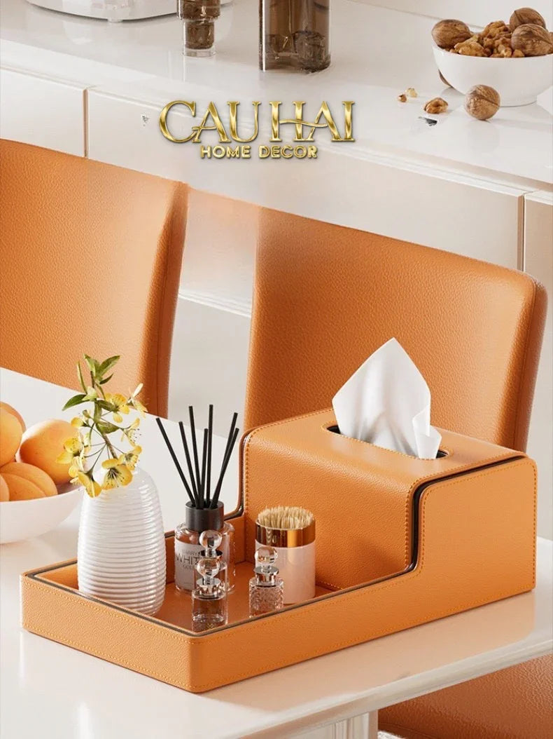 Khay Hộp Khăn Giấy Da - Sienna Leather Valet - Terracota Patina-CẬU HAI HOME DECOR