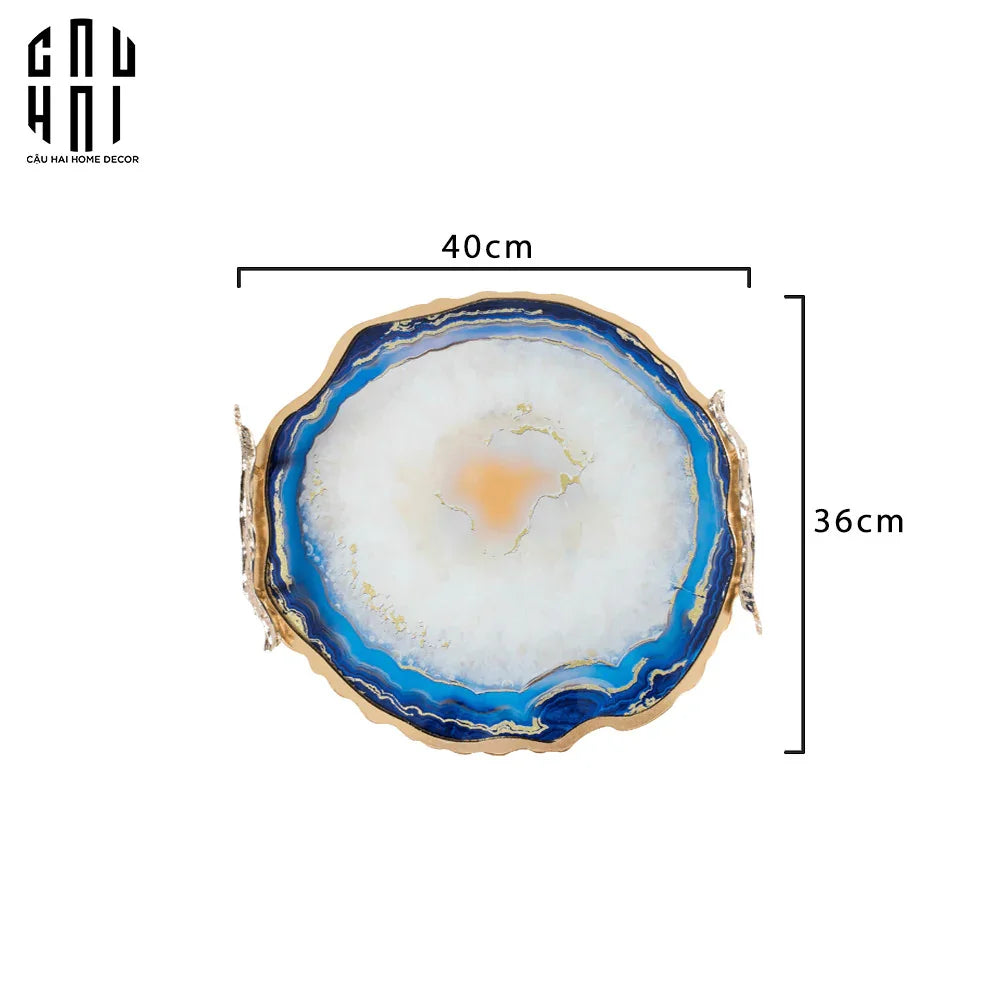 Khay Tròn Abysses Bleu Profond Ronde Decorative Trays 36x40-CẬU HAI HOME DECOR