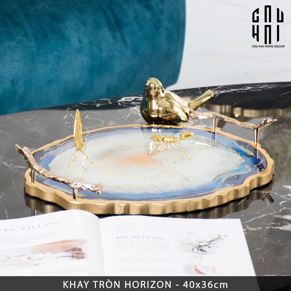 Khay Tròn Abysses Bleu Profond Ronde Decorative Trays 36x40-CẬU HAI HOME DECOR